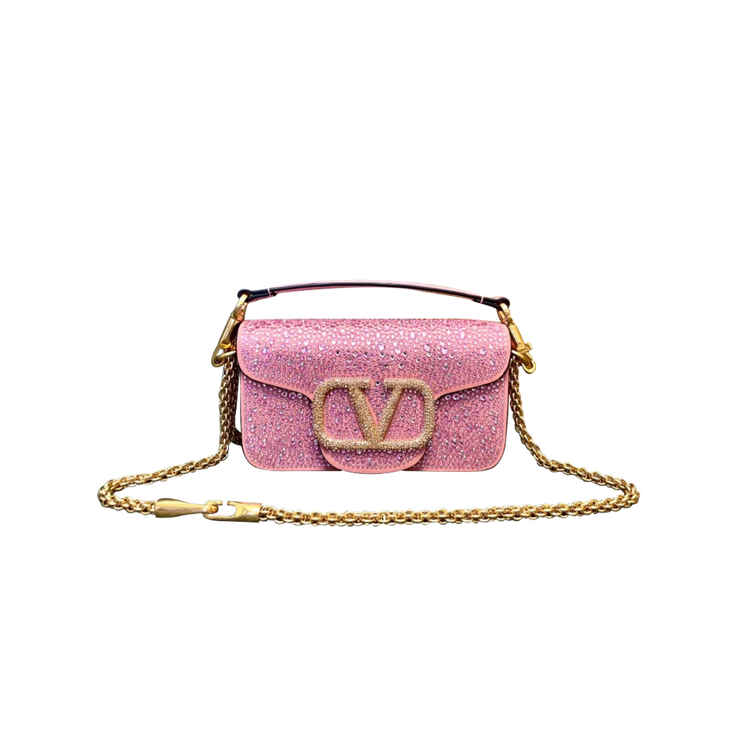 Va1e*ntin0 garavani locÒ pink small rhinestones shoulder bag (20*11*5cm)