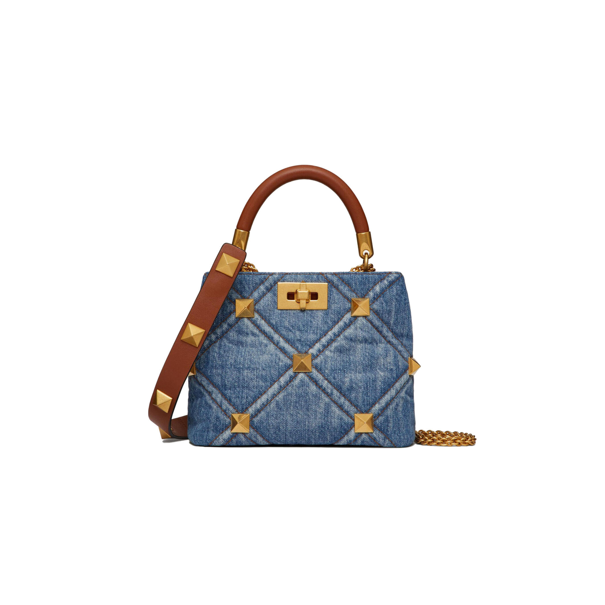 va1e*ntin0 small roman stud the handle bag in De*1m xw0b0i97hmr_f23 (21*17*14cm)