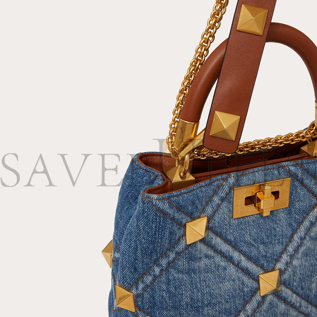 va1e*ntin0 small roman stud the handle bag in De*1m xw0b0i97hmr_f23 (21*17*14cm)