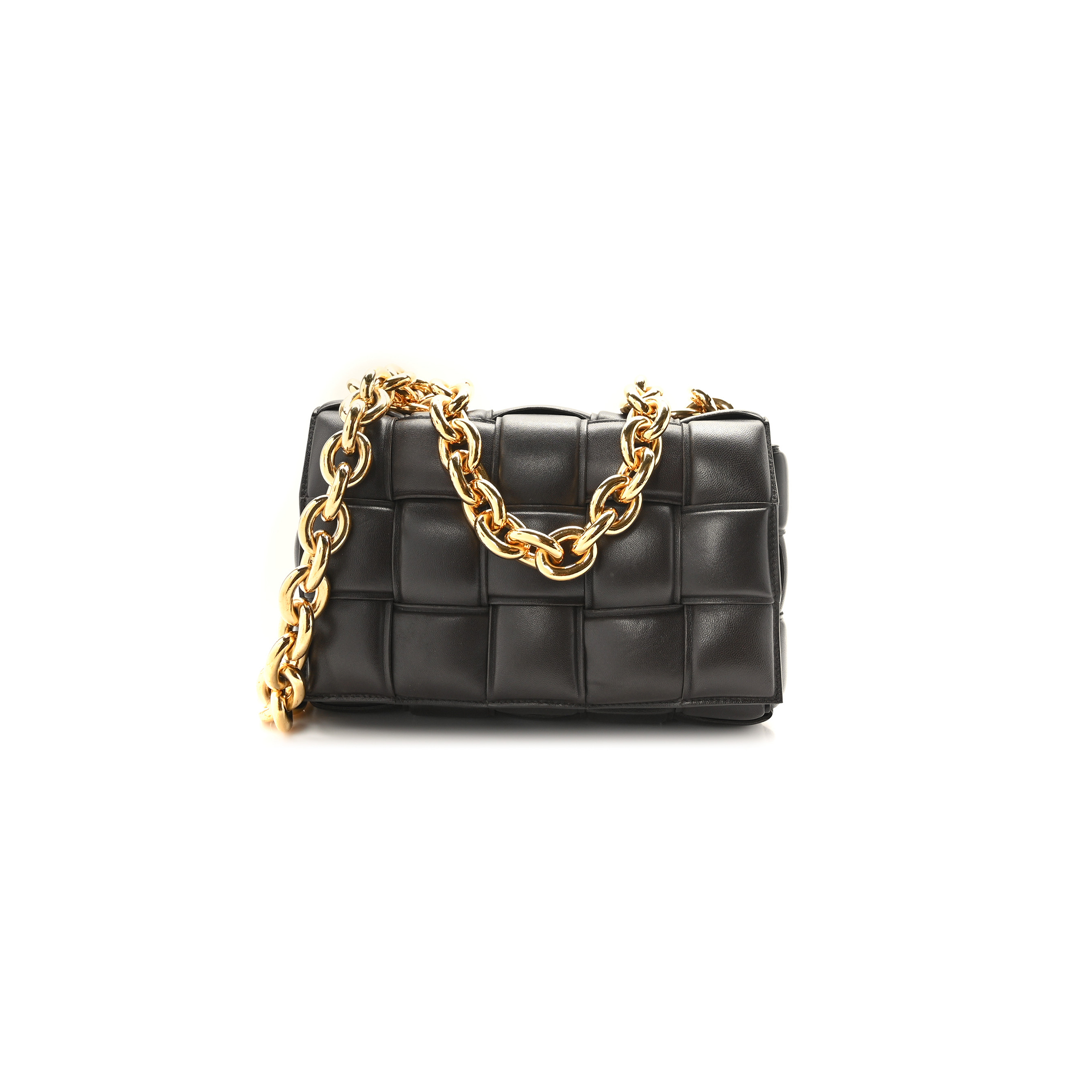 bo*te*ga Ve*ne*ta lambskin maxi intrecciato padded chain cassette crossbody bag black (25*17*8cm)