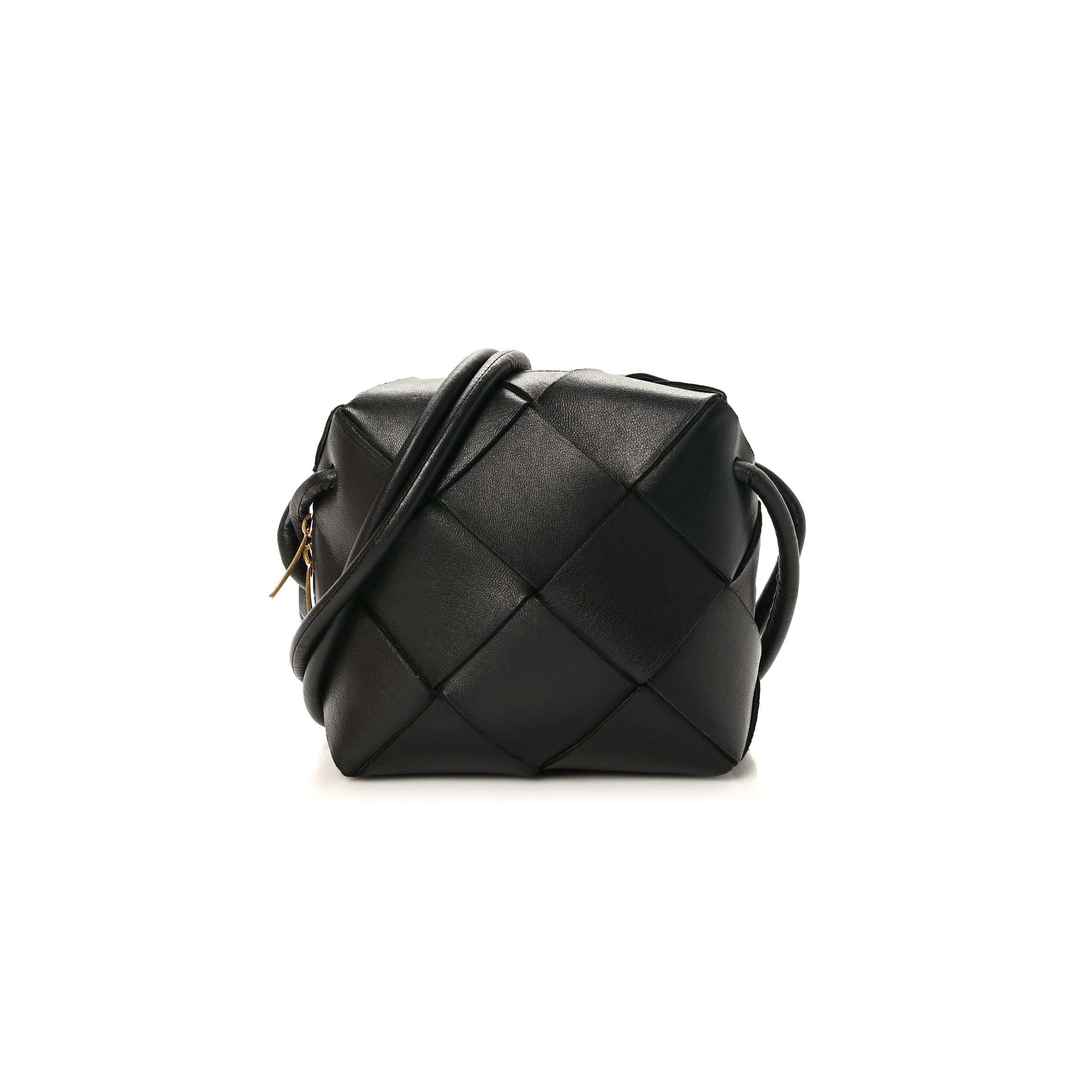 bo*te*ga Ve*ne*ta lambskin maxi intrecciato mini cassette camera bag black (15*14*7cm)