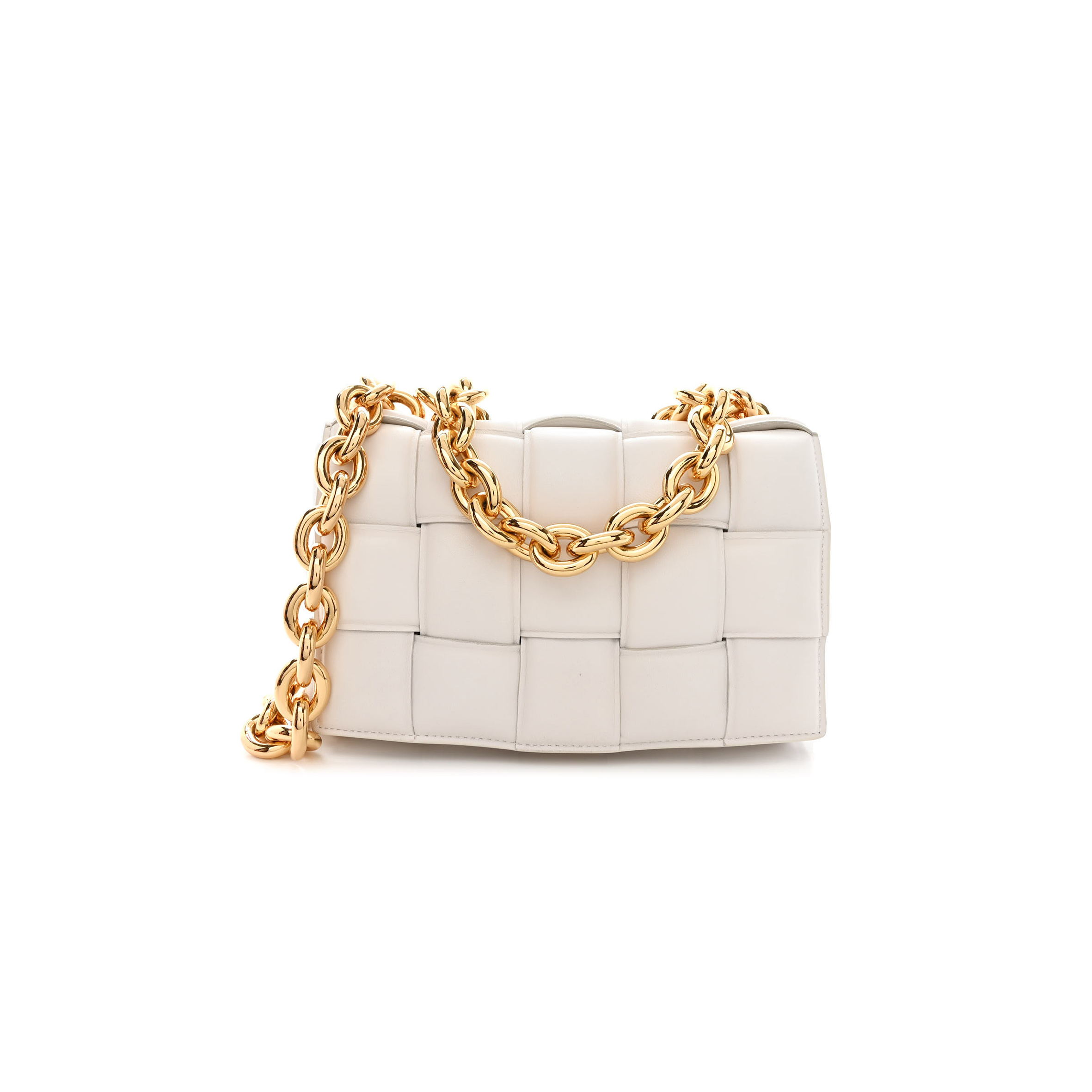 bo*te*ga Ve*ne*ta lambskin maxi intreccio padded chain cassette crossbody bag white (27*17*8cm)