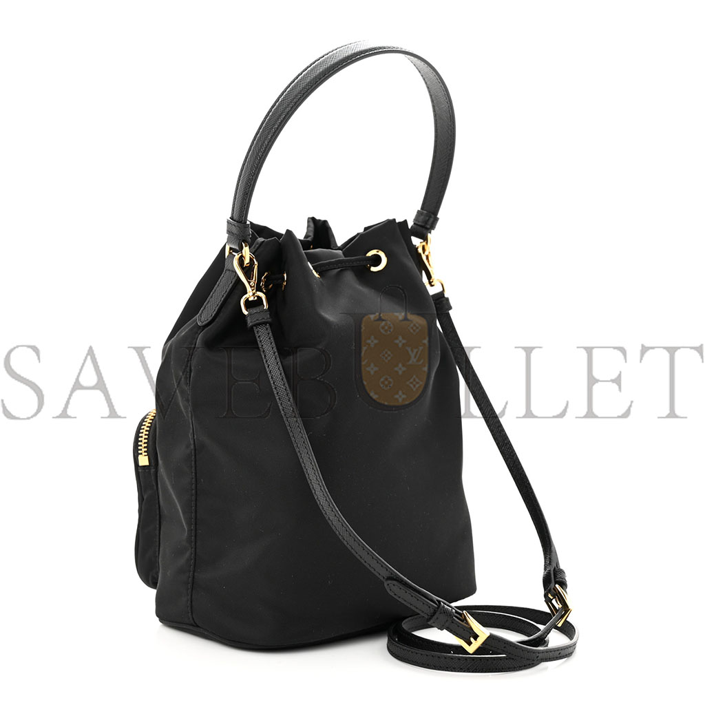 Pra*a re-nylon duet drawstring shoulder bag black (23*18*11cm)
