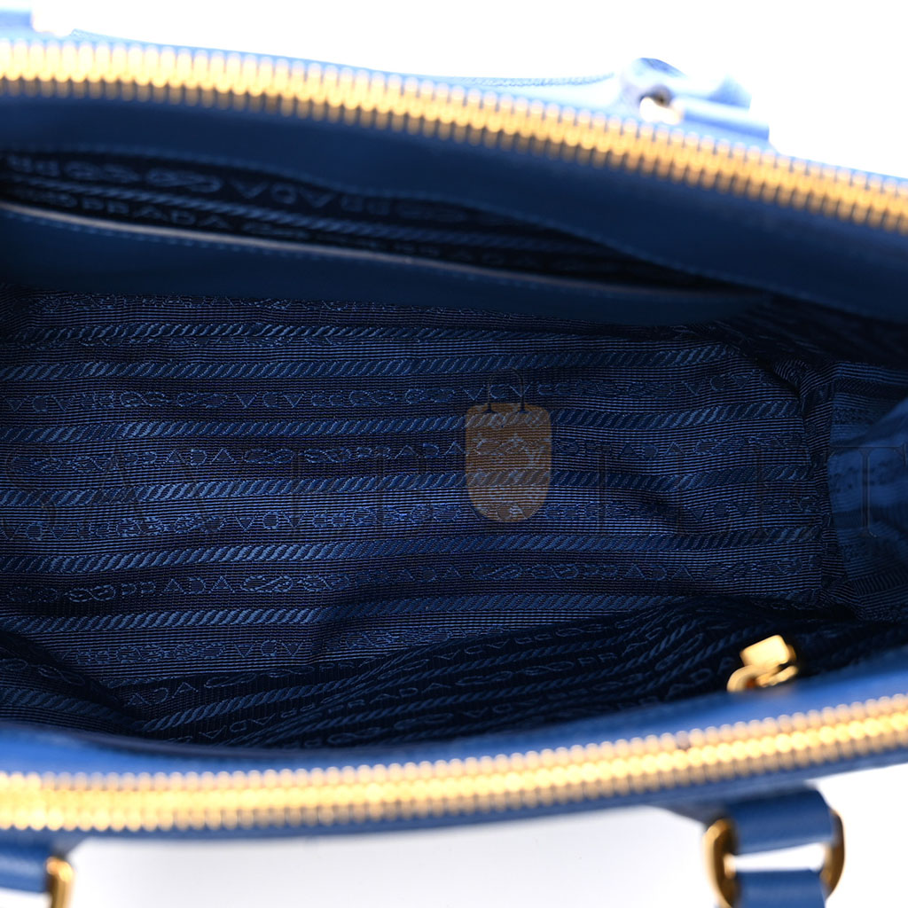 Pra*a saffiano lux mini galleria double zip tote azzuro (27*17*12cm)