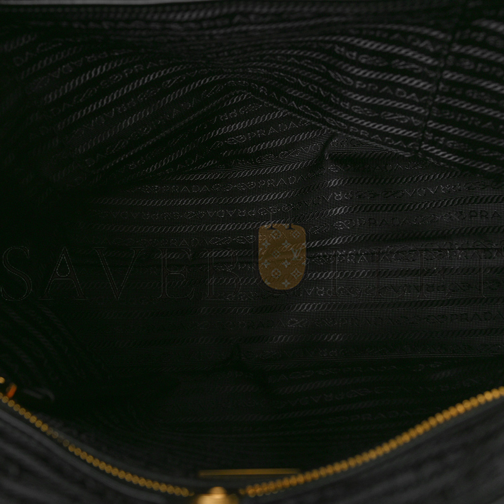 Pra*a tessuto nylon soft calf shopping tote black (30*25*15cm)