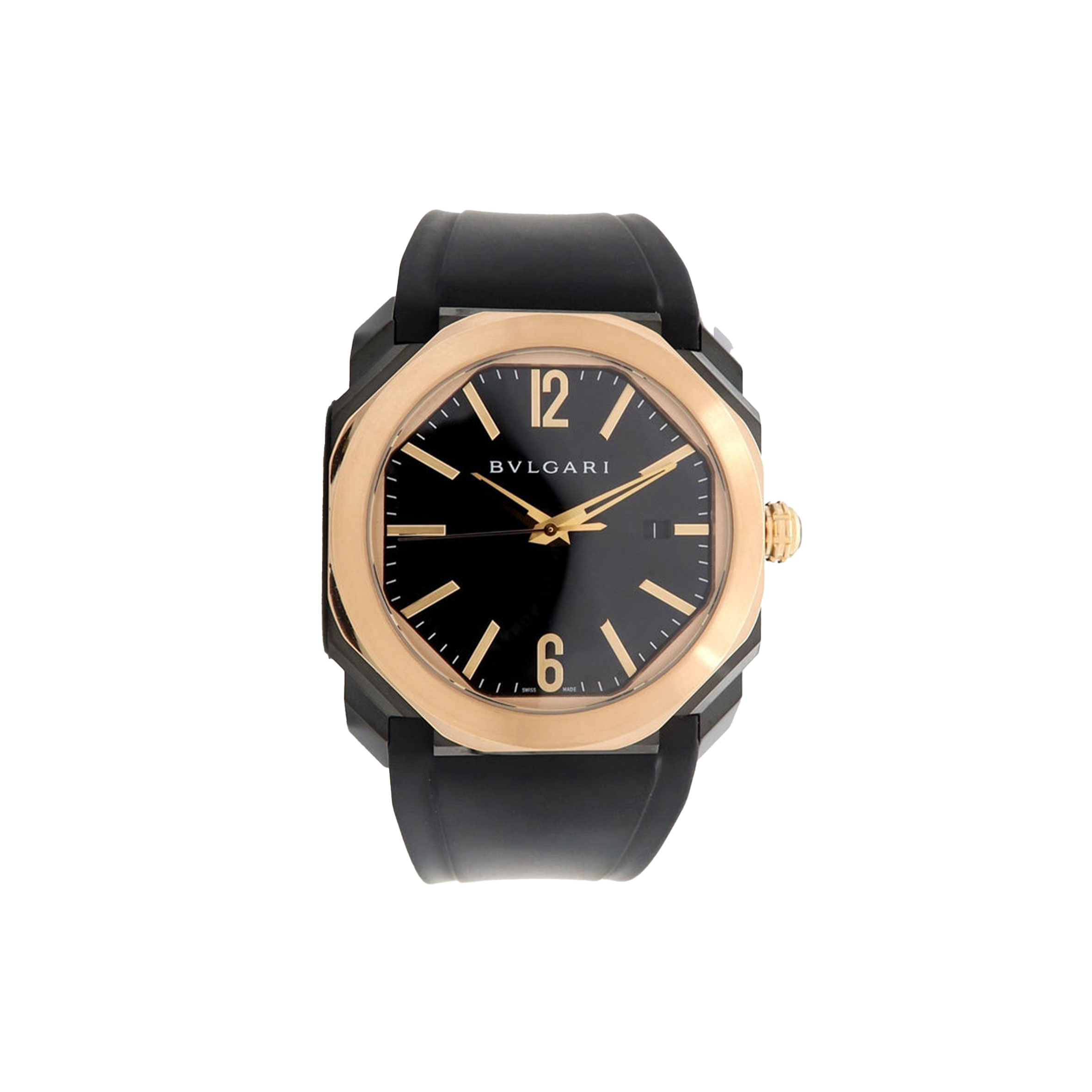 b*l*ai octo 18k rose gold & black steel black dial 41mm auT0matic rubber 102485