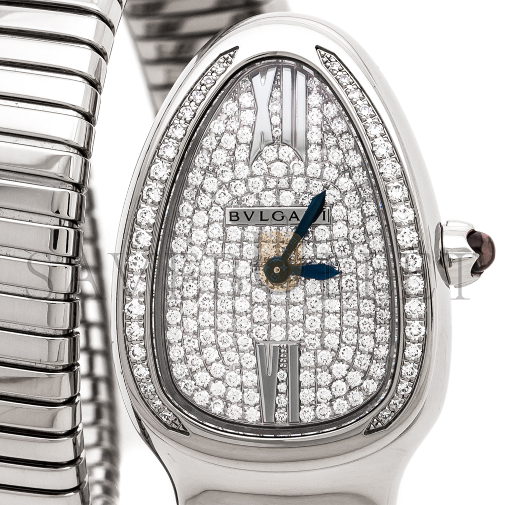 b*l*ai Di*m*nd pave 18k white gold serpenti tubogas women