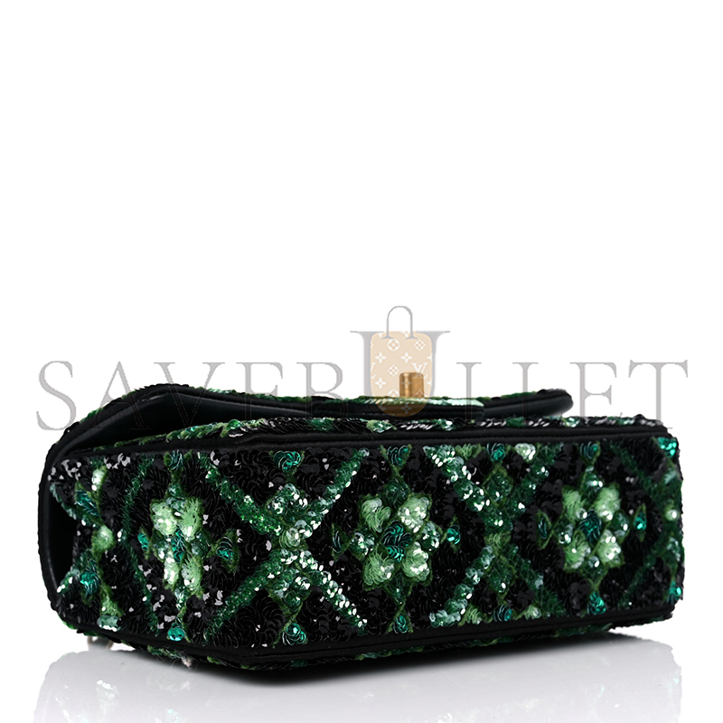 Ch**el sequin mosaic mini rectangular flap green black (20*11*8cm)