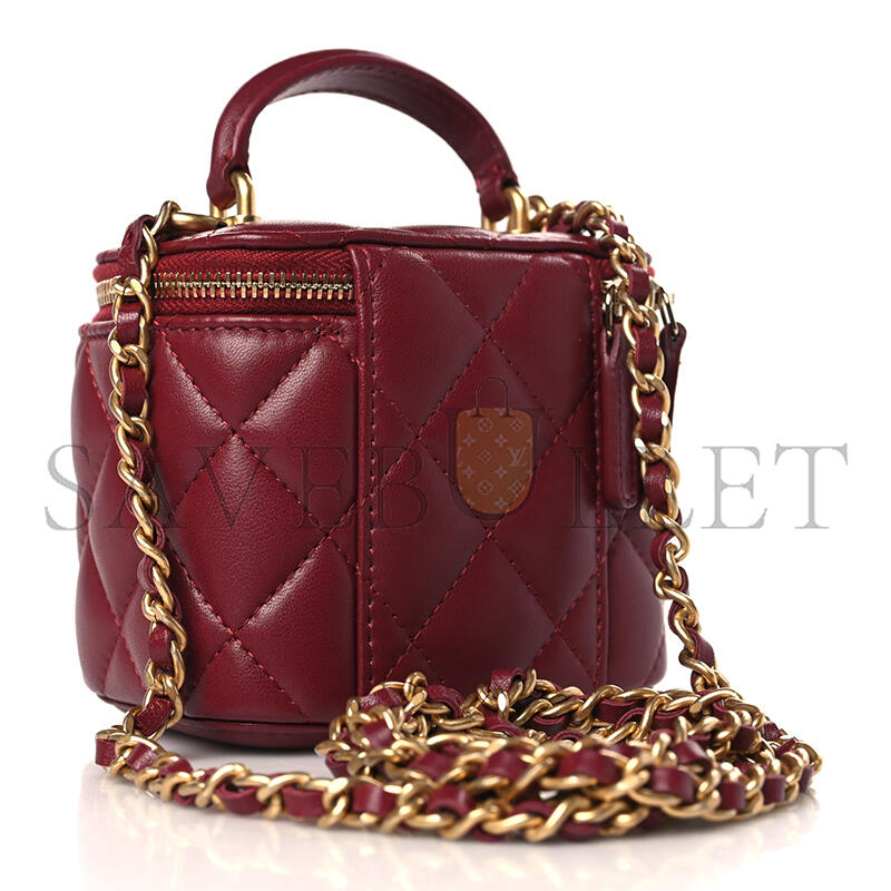 Ch**el lambskin quilted mini top handle vanity case with chain burgundy 1271085 (10*9*7cm)