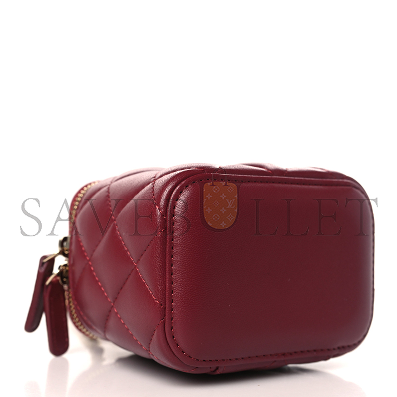 Ch**el lambskin quilted mini top handle vanity case with chain burgundy 1271085 (10*9*7cm)