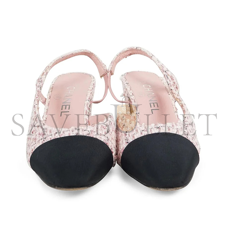Ch**el pink and black tweed and grosgrain-lined pumps ws5312