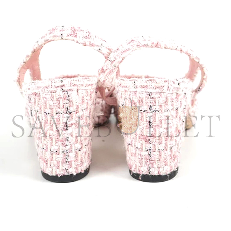Ch**el pink and black tweed and grosgrain-lined pumps ws5312