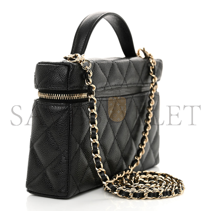 Ch**el caviar quilted top handle slim vanity with chain black ap4385 (19.5*17*5cm)