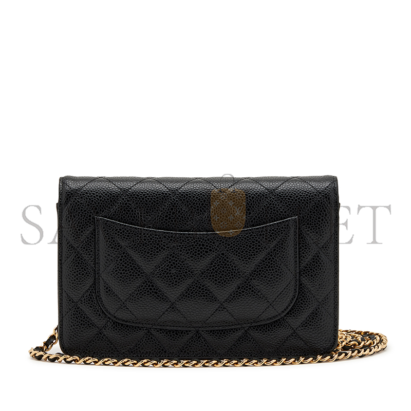 Ch**el master black quilted caviar wallet on chain woc gold hardware 3965147 (19*12*3cm)