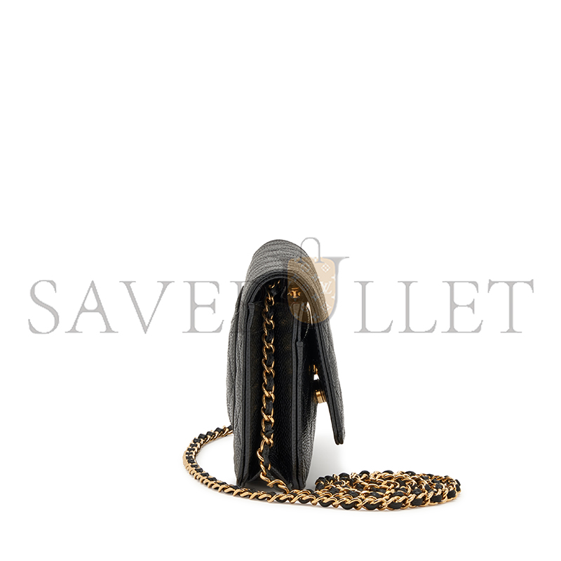 Ch**el master black quilted caviar wallet on chain woc gold hardware 3965147 (19*12*3cm)