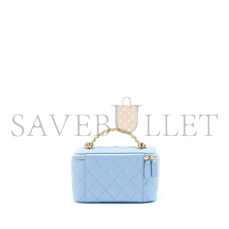 Ch**el 22s long vanity case with letter handle caviar light blue ap2805 (17*10*8cm)