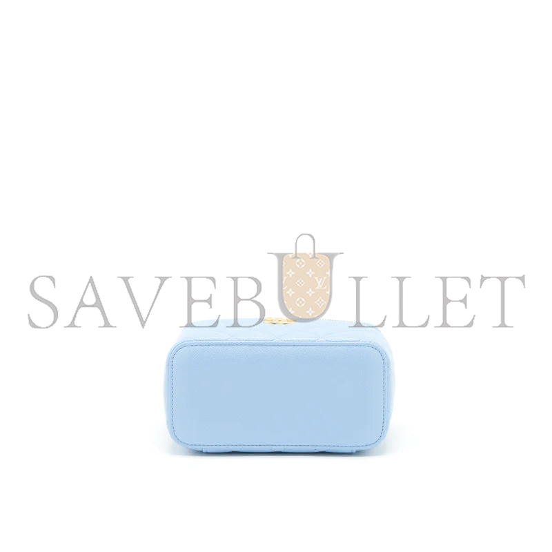 Ch**el 22s long vanity case with letter handle caviar light blue ap2805 (17*10*8cm)