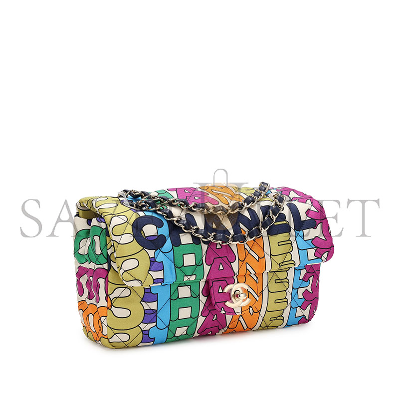 Ch**el rainbow quilted nylon medium logo flap gold hardware as2897 (24.5*15*5cm)