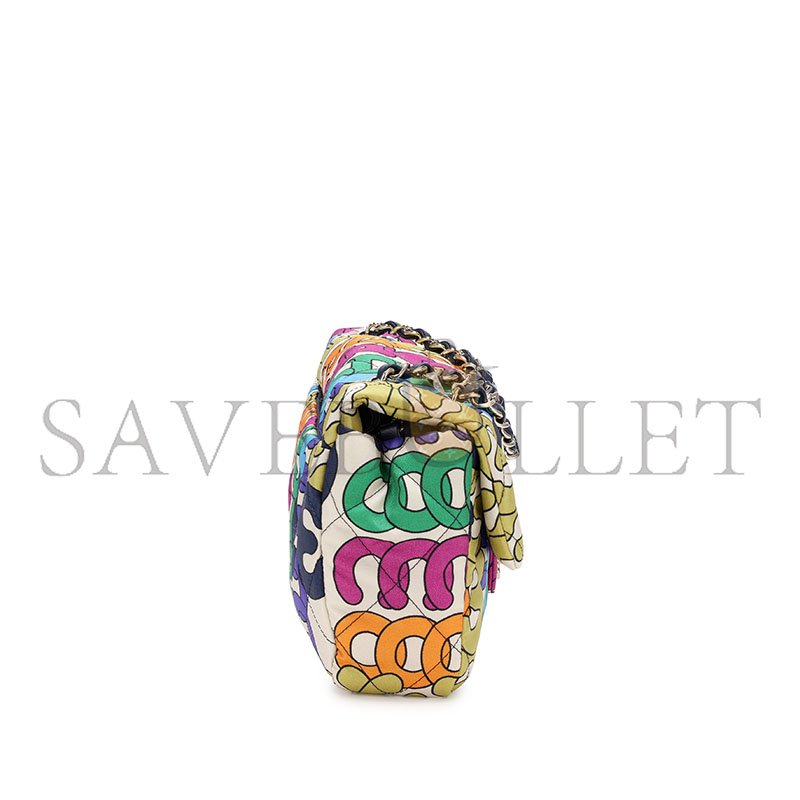 Ch**el rainbow quilted nylon medium logo flap gold hardware as2897 (24.5*15*5cm)