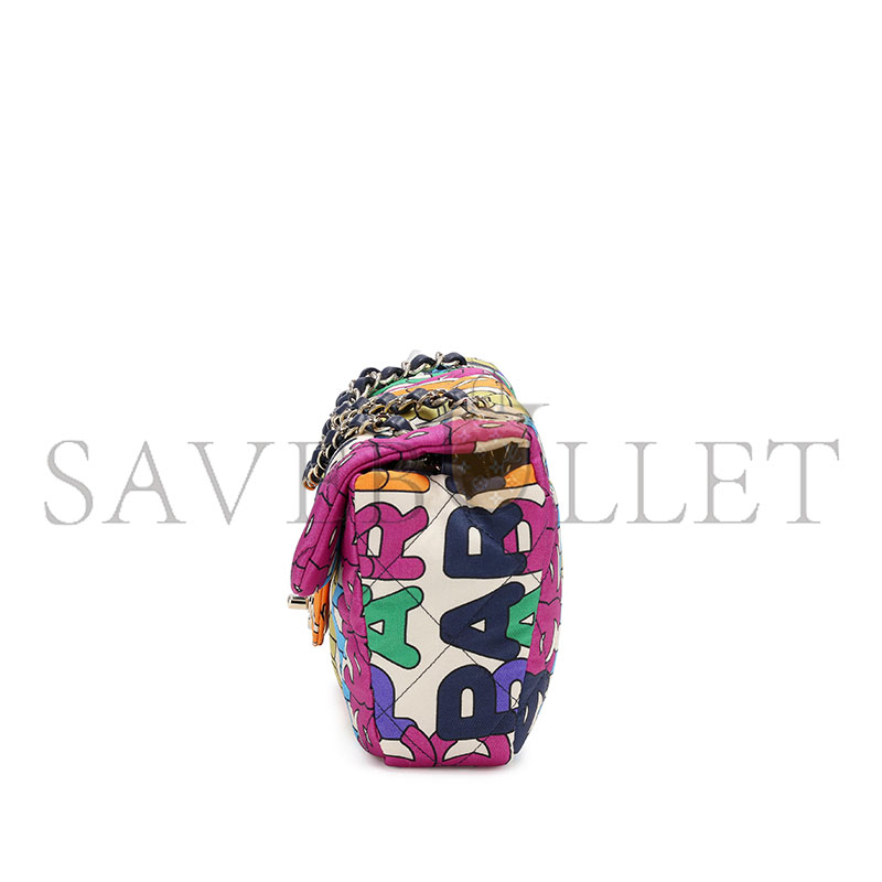 Ch**el rainbow quilted nylon medium logo flap gold hardware as2897 (24.5*15*5cm)
