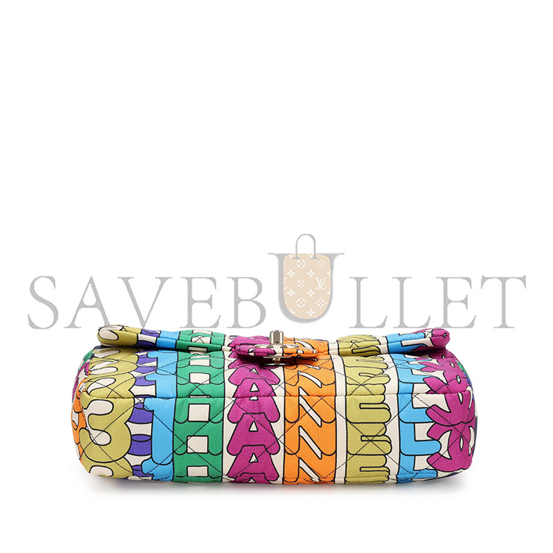 Ch**el rainbow quilted nylon medium logo flap gold hardware as2897 (24.5*15*5cm)