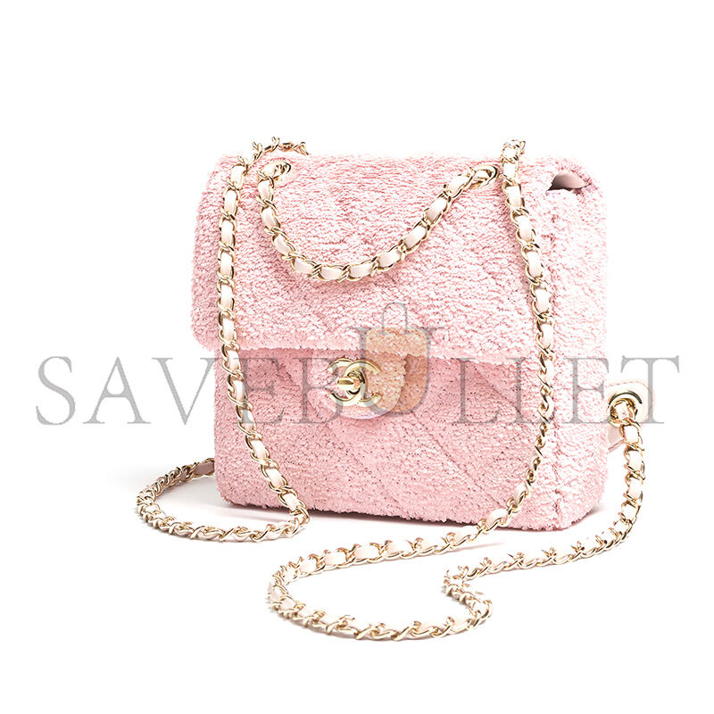 Ch**el backpack quilted sequins & gold-tone metal pink as5711 (21*17*7cm)