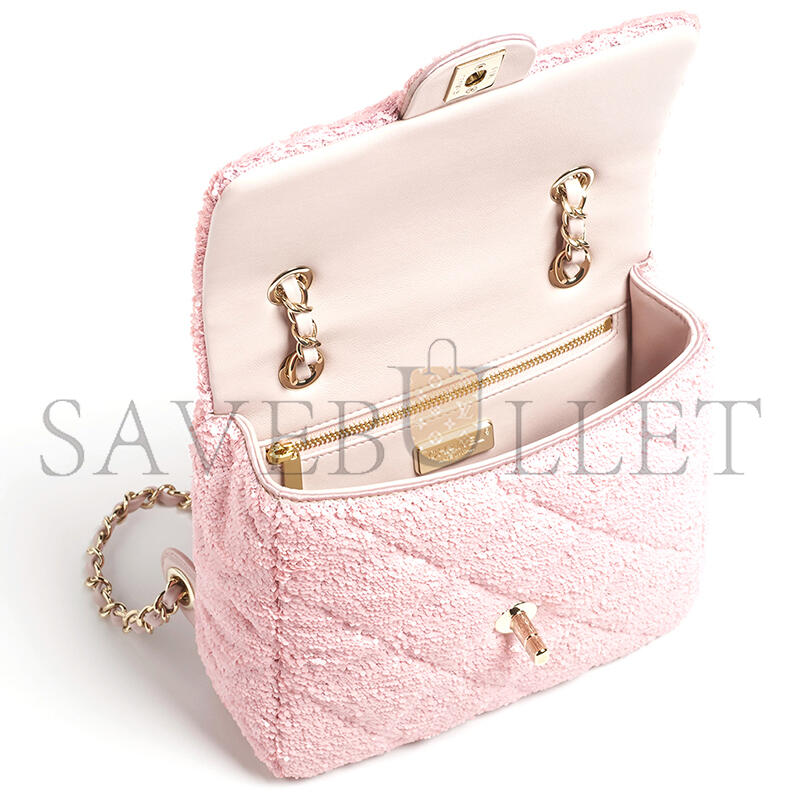 Ch**el backpack quilted sequins & gold-tone metal pink as5711 (21*17*7cm)