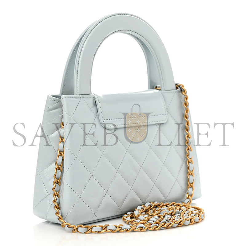 Ch**elshiny aged calfskin quilted nano kelly shopper light blue as4461 01 (19*13*6cm)