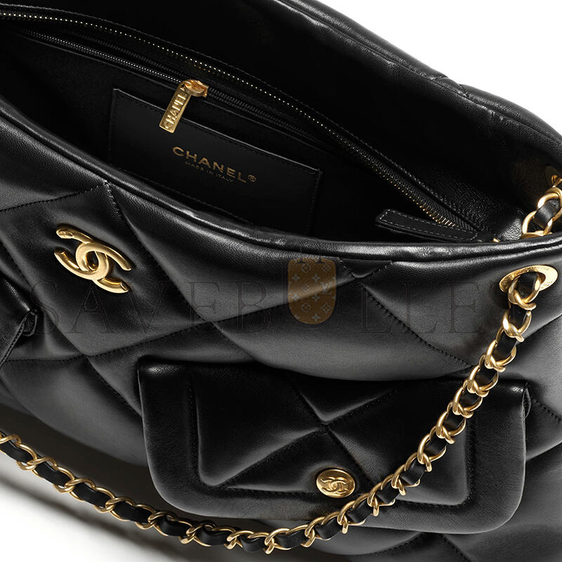 Ch**el shopping bag shiny lambskin & gold-tone metal black as5740 (38*26*11cm)