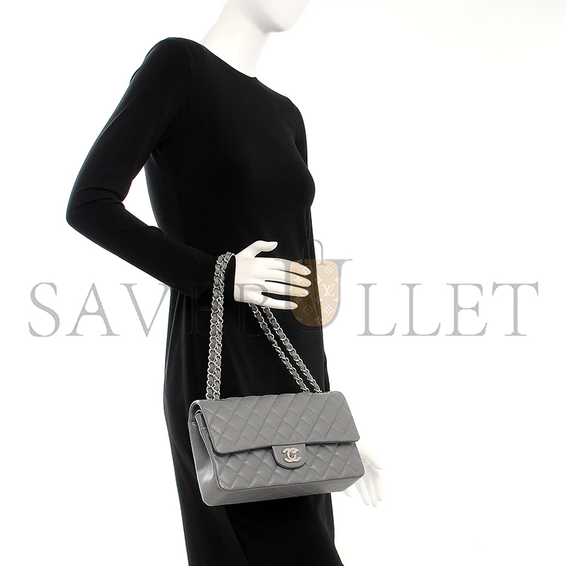 Ch**el master caviar quilted medium double flap grey 212974 (25*16*6cm)