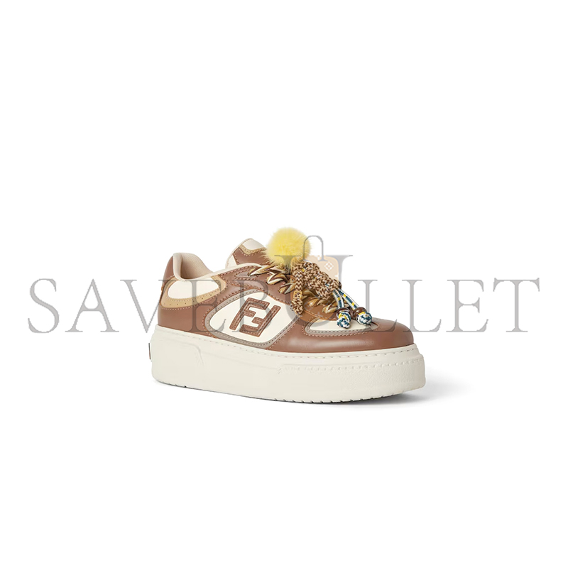 F**di match brown leather platform low-tops with charm 8e8721ay9nf1to6