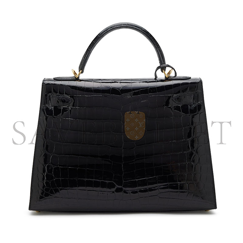 H**mes BLACK SHINY NILOTICUS CROCODILE SELLIER KELLY 32 GOLD HARDWARE (32*23*11cm)