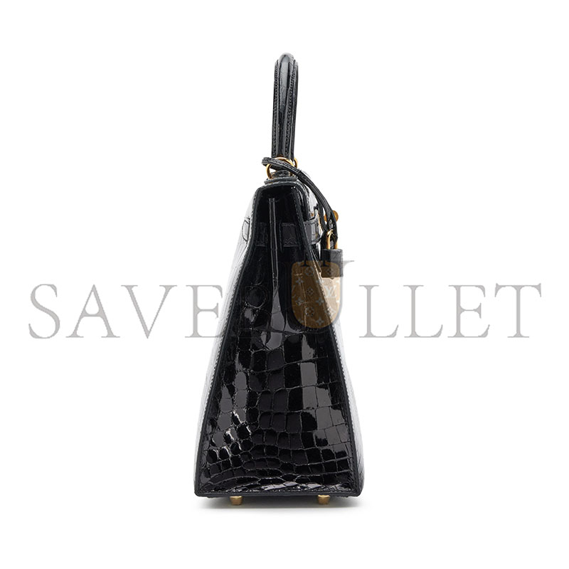 H**mes BLACK SHINY NILOTICUS CROCODILE SELLIER KELLY 32 GOLD HARDWARE (32*23*11cm)