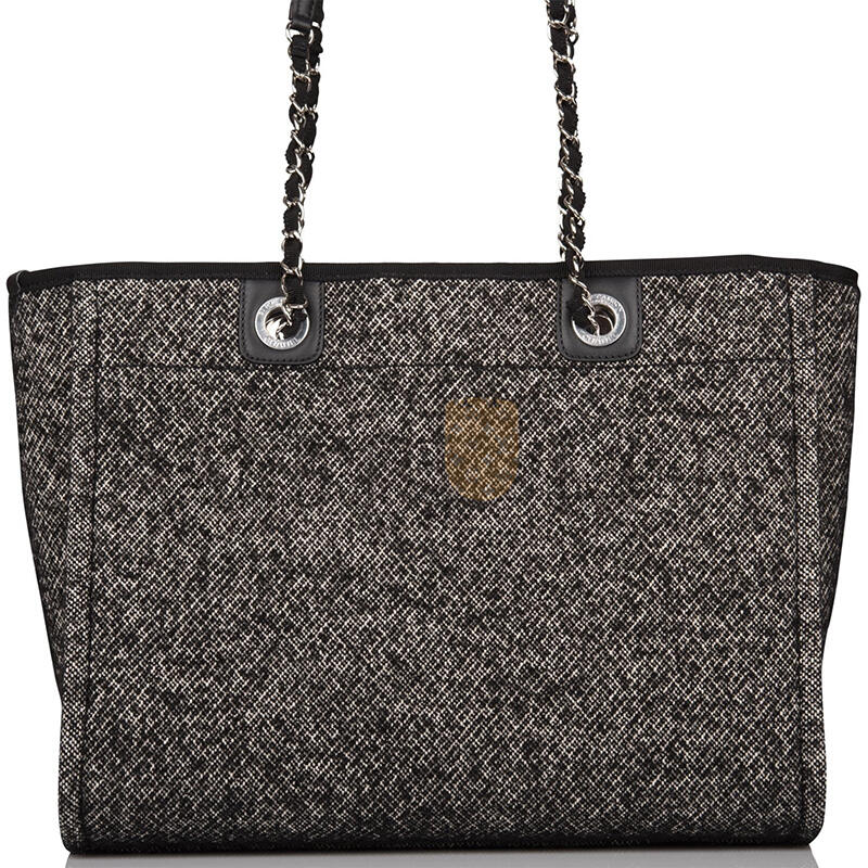 Ch**el small deauville shopping bag black wool silver hardware (35*27*16cm)