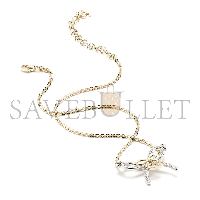 Ch**el pendant necklace metal & diamantÉs silver, gold & crystal abg588