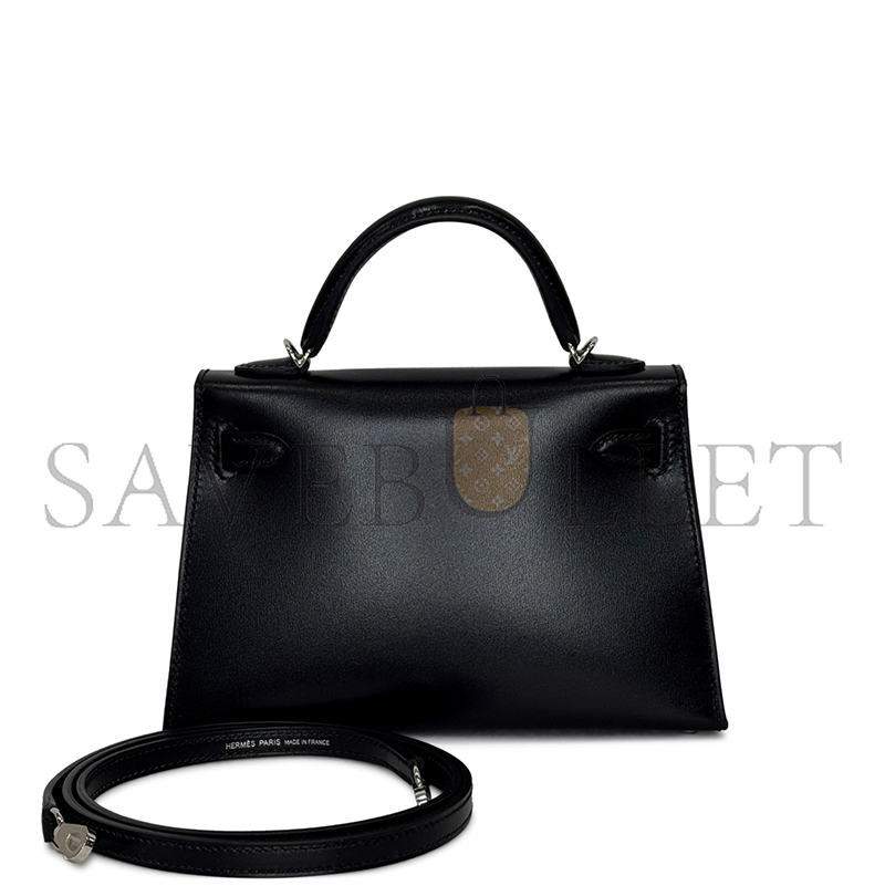 H**mes BLACK BOX CLOUTE STUDDED MINI KELLY II 20 PALLADIUM HARDWARE (20*12*6cm)