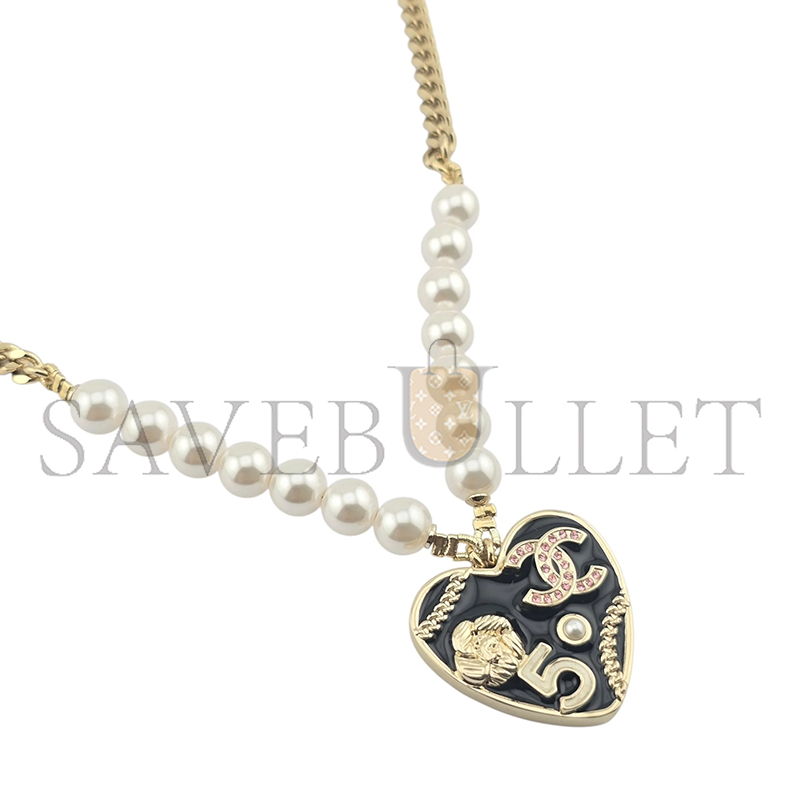 Ch**el cc black enamel heart necklace