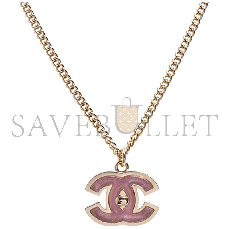 Ch**el classic pink double c logo metal spiral embossed necklace