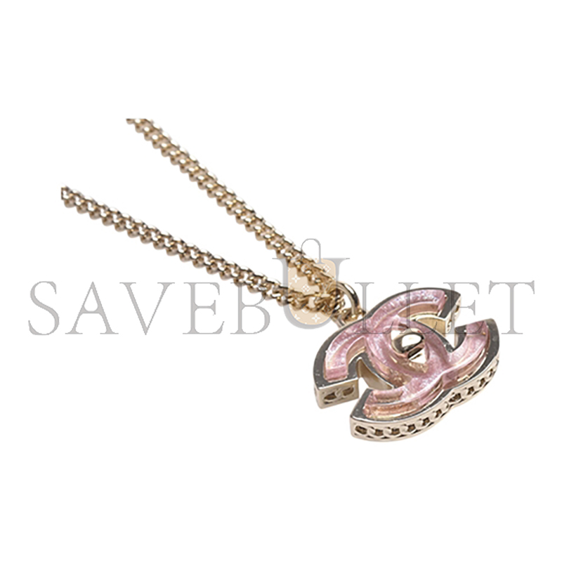 Ch**el classic pink double c logo metal spiral embossed necklace