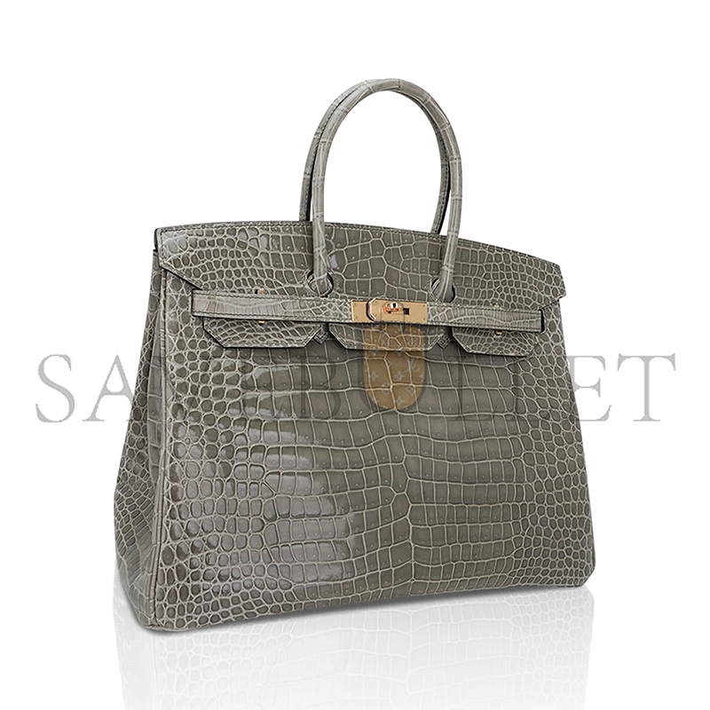 H**me5 master birkin 35 bag gris tourterelle porosus crocodile with gold hardware (35*25*18cm)
