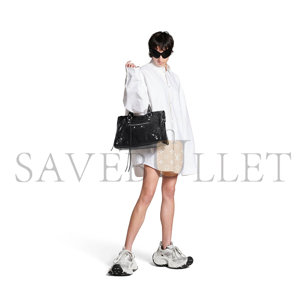 Ba*len*cia*ga le city medium bag in black arena lambskin, shiny silver hardware 7977862aa9s1000 (29.9*19.1*9.9cm)