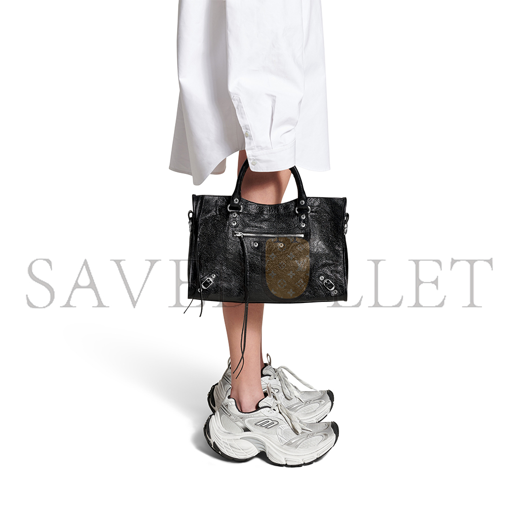 Ba*len*cia*ga le city medium bag in black arena lambskin, shiny silver hardware 7977862aa9s1000 (29.9*19.1*9.9cm)