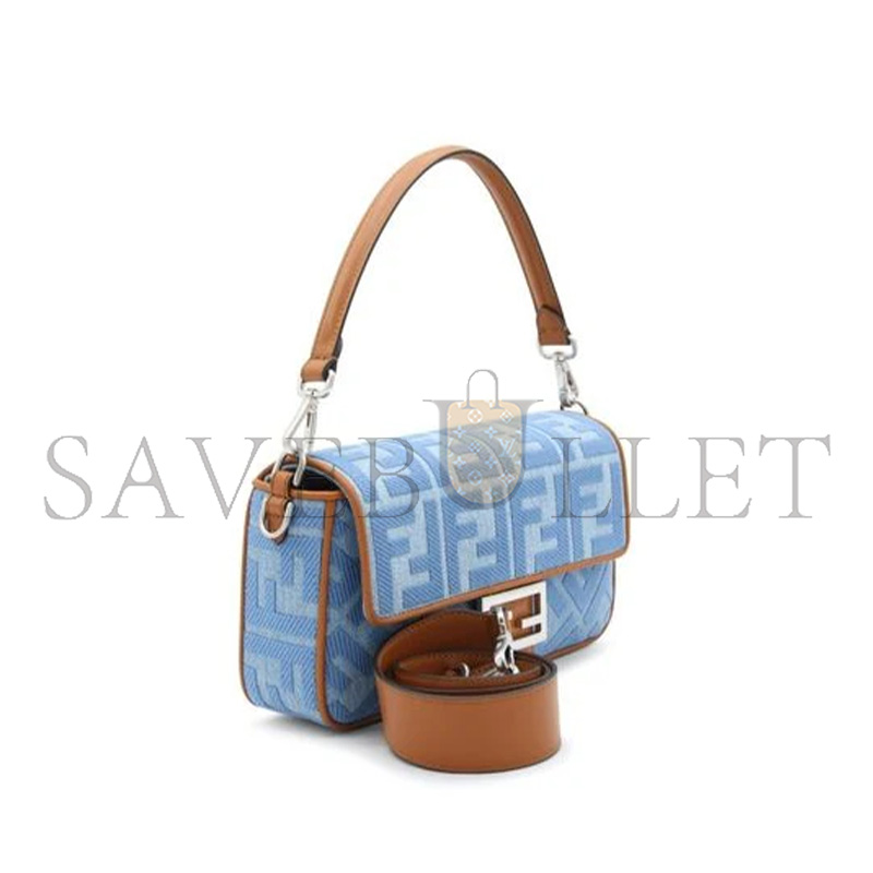 f**di baguette ff embroidered De*1m tote bag in blue 8br600ap4nf1ln5 (27*15*6cm)