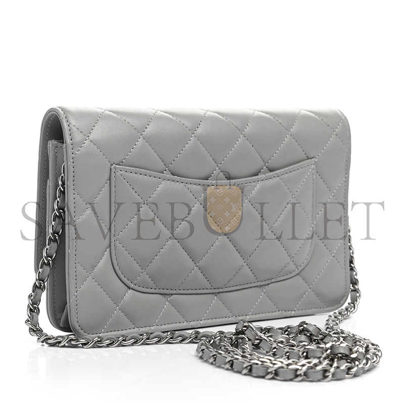 Ch*el lambskin quilted wallet on chain woc grey (19*13*3cm)