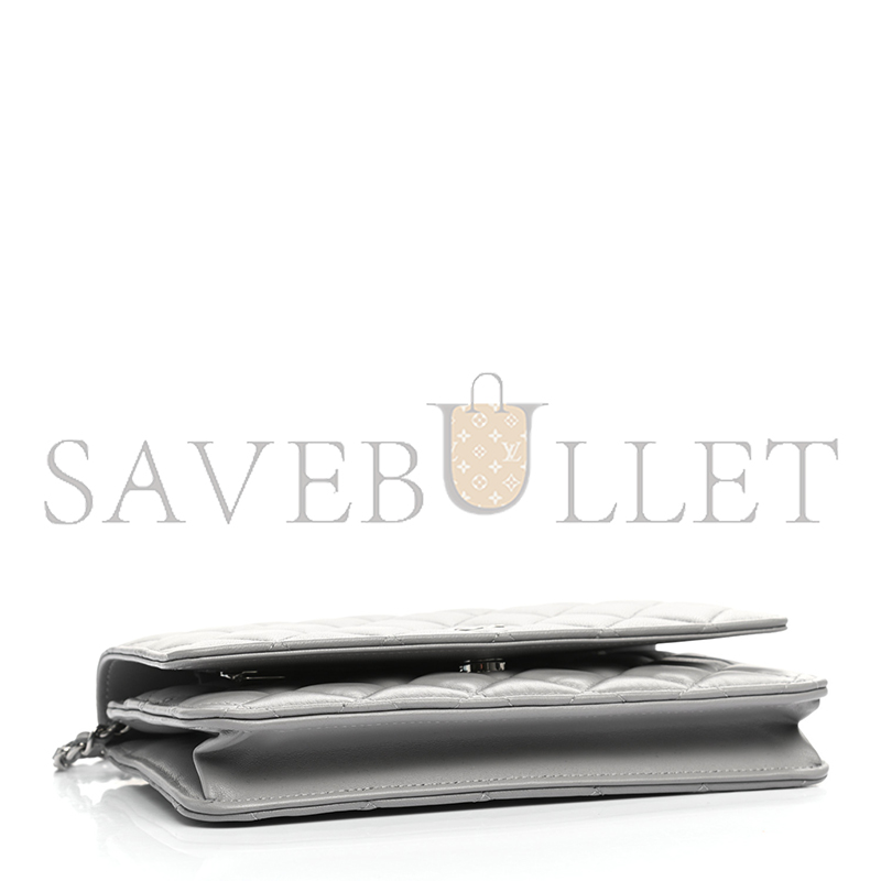 Ch*el lambskin quilted wallet on chain woc grey (19*13*3cm)