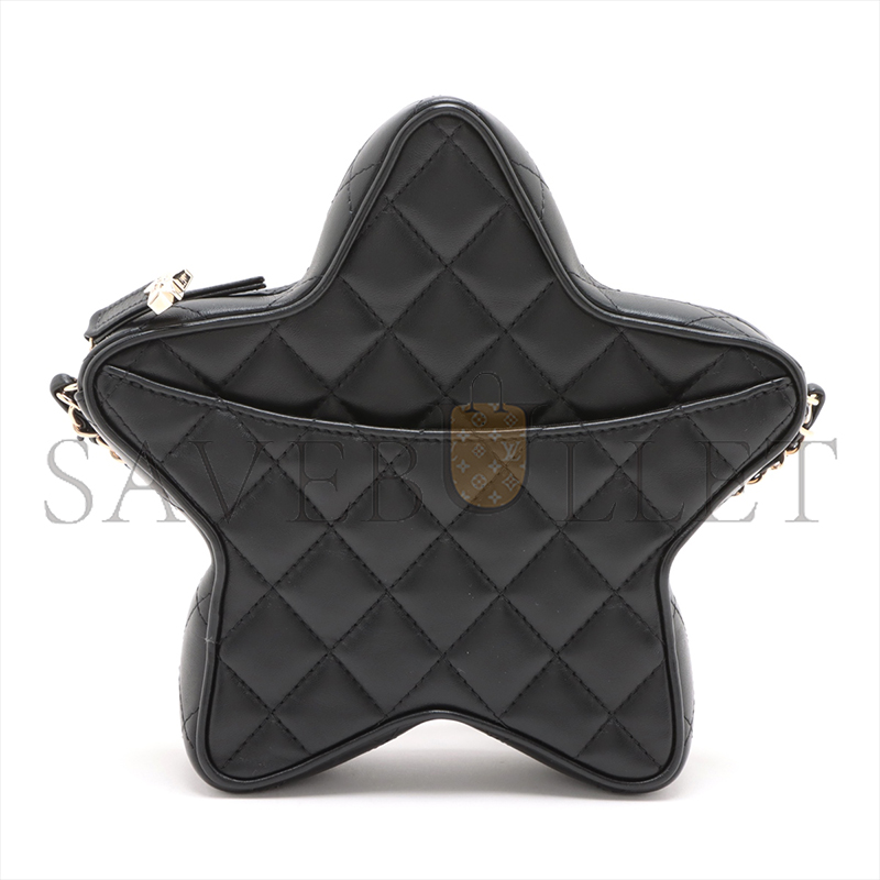 Ch*el lambskin chain shoulder bag star black gold metal fitti a3501 (22.5*6cm)