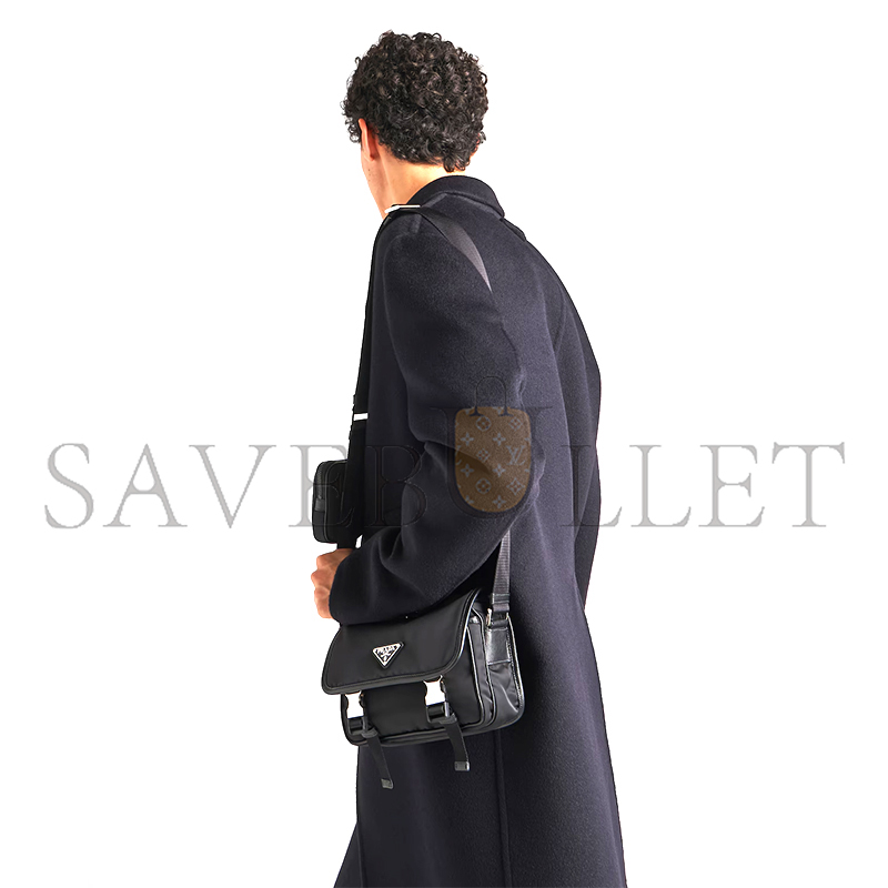 Pra*a re-nylon and saffiano leather shoulder bag 2vd034 (22*16*8.5cm)