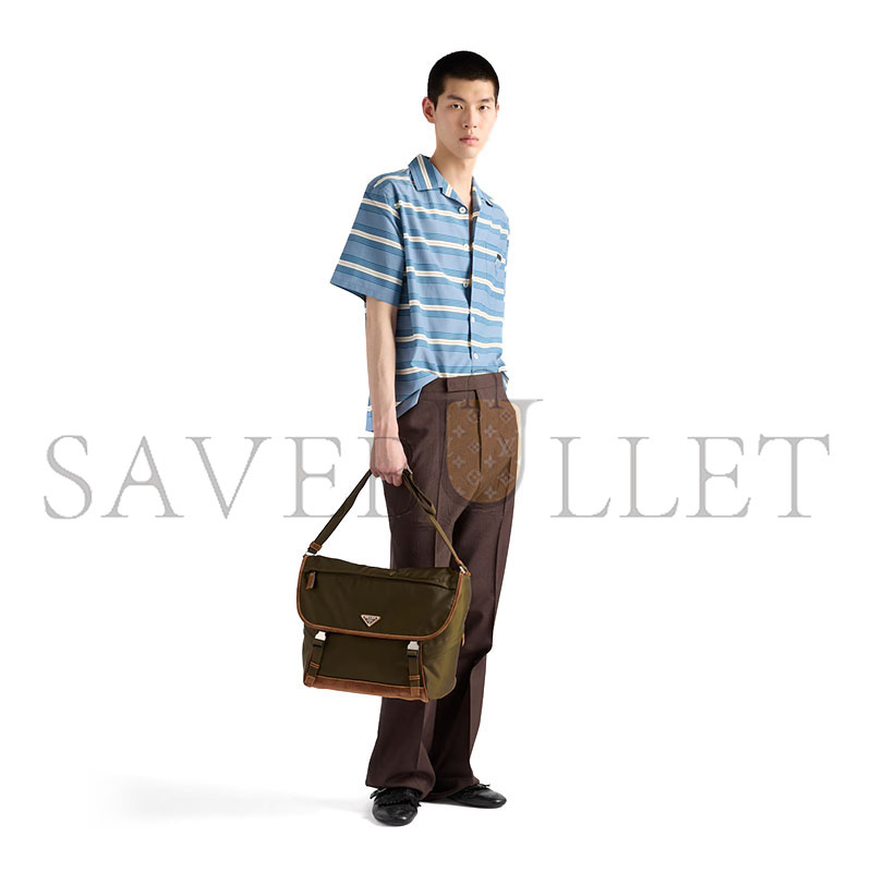 Pra*a large re-nylon and suede shoulder bag 2vd052 (30*29.5*14.5cm)