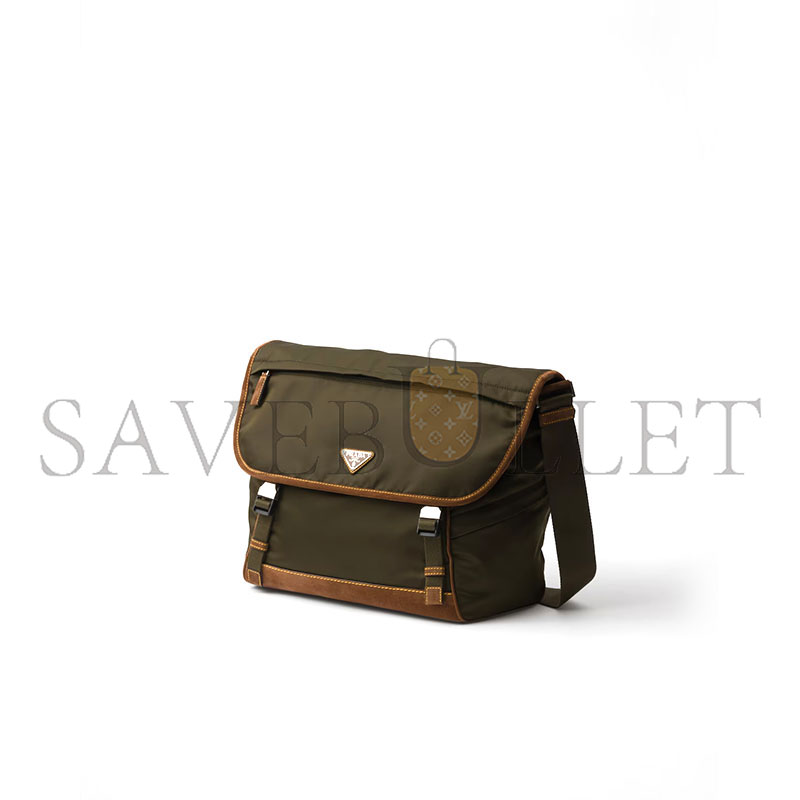 Pra*a large re-nylon and suede shoulder bag 2vd052 (30*29.5*14.5cm)