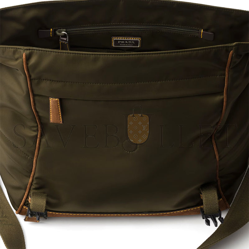 Pra*a large re-nylon and suede shoulder bag 2vd052 (30*29.5*14.5cm)